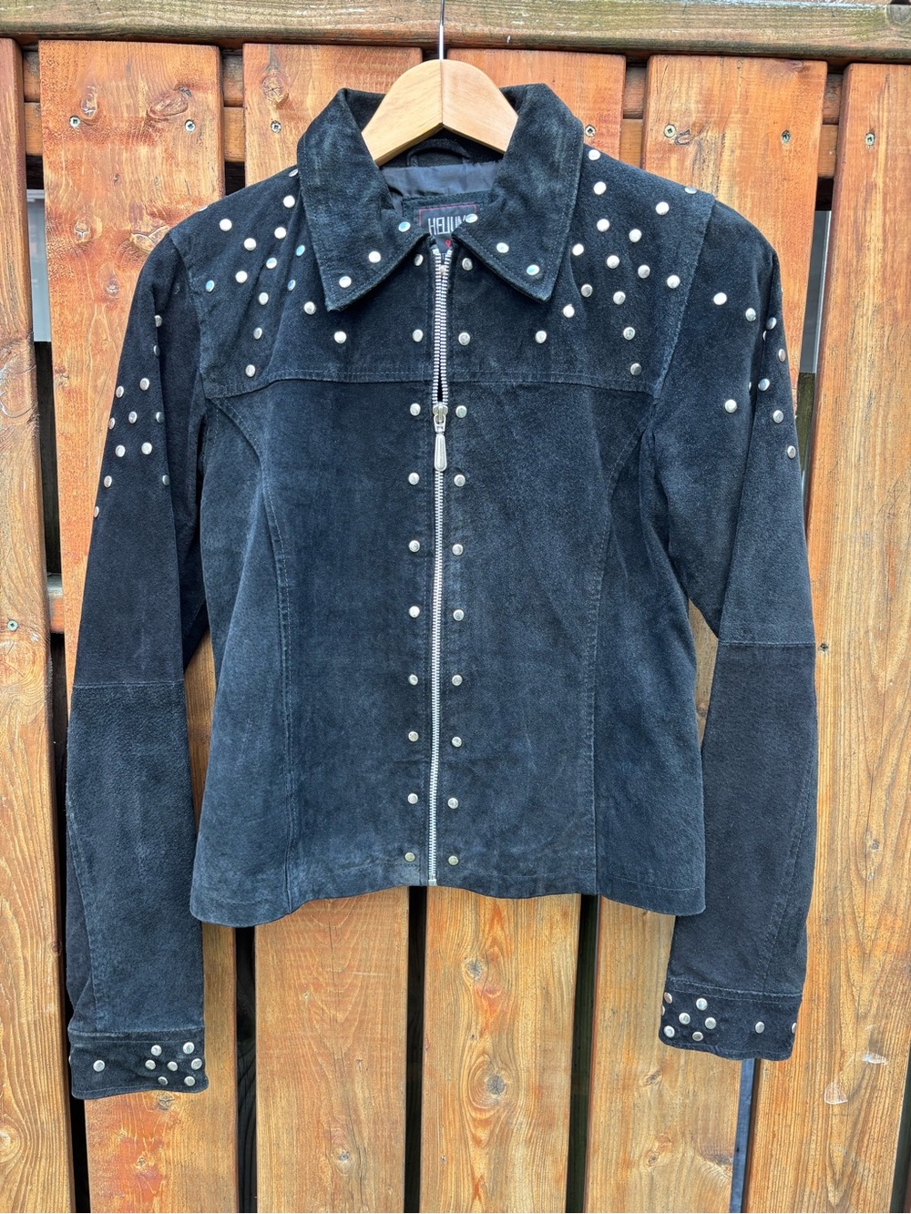 Vintage Studded Black Suede Zip-Front Women's Jacket
